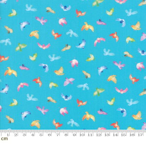 【Moda モダ】Flights of Fancy(ファイト オブ ファンシー)-33463-18(2D-03) 鳥 バード 動物柄 ブルー系 スカイブルー カラフル 綿毛 コットン100% シーチング【10cm単位販売】