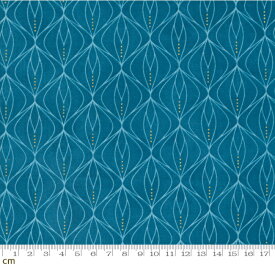 【Moda モダ】Flirtation-1832-14M(2E-07) ブルー ゴールド 幾何学柄 メタリック加工 コットン100% シーチング【10cm単位販売】