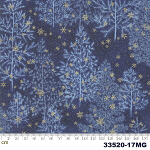 【Moda モダ】Forest Frost Glitter-33520-17MG(2C-03)(2E-04) メタリック加工 グリッター加工 ネイビー クリスマスツリー 雪の結晶 コットン100% シーチング 110cm幅【10cm単位販売】