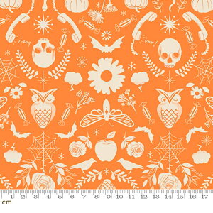 【Moda モダ】Good Spirits-RS5138-14(3B-06) オレンジ モチーフ柄 ハロウィン柄 ドクロ柄 花柄 動物柄 フクロウ ポップ コットン100% シーチング ruby star ルビースター【10cm単位販売】