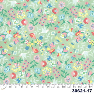【Moda モダ】Gypsy Soul-30621-17(2D-01) 花柄 植物柄 鳥柄 動物柄 ライトグリーン系 グリーン系 ブルー系 レッド系 コットン100% シーチング【10cm単位販売】