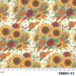 【Moda モダ】Happy Fall-19951-11(2E-03) イエロー系 ホワイト系 グリーン系 ブラウン系 ひまわり 花柄 植物柄 コットン100% シーチング 110cm幅【10cm単位販売】