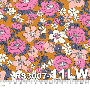 【Moda モダ】Lindley Lawn 2019-RS3007-11LW(ローン生地)(2C-05) オレンジ系ピンク系 花柄 ボタニカル ファンシー コットン100%【10cm単位販売】