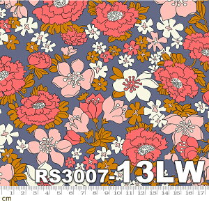 【Moda モダ】Lindley Lawn 2019-RS3007-13LW(ローン生地)(2C-05) グレー系 オレンジ系 ピンク系 花柄 ボタニカル ファンシー コットン100%【10cm単位販売】
