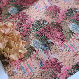 【nora. ノラ】23SP-CL1022(3D) 植物柄 建物 壁面緑化 クラシック ピンク ブルー コットン100% シーチング 110cm幅【10cm単位販売】