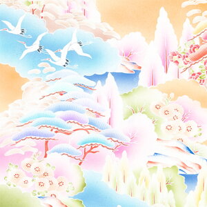 【nora. ノラ】23SP-KM1004(1F-03) 風景柄 オレンジ ファンシー 和柄 コットン100% シーチング【10cm単位販売】