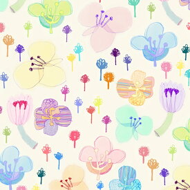 【nora. ノラ】23SP-ST1071(3D) 花柄 水彩風 イラスト調 マルチカラー パステル ファンシー コットン シーチング【10cm単位販売】