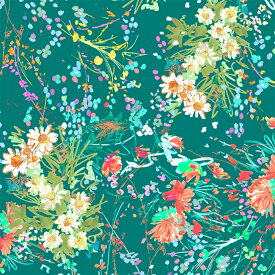 【nora. ノラ】23SU-FR1212-C(1F-03) 花柄 グリーン カラフル アクリル画風 ダイナミック コットン100% シーチング【10cm単位販売】