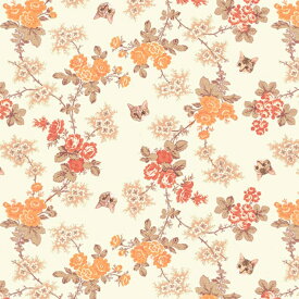 【nora. ノラ】23SU-FR1216-C(1F-03) 花柄 猫柄 オレンジ クラシック コットン100% シーチング【10cm単位販売】