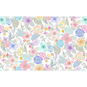 【nora. ノラ】21SU-FR1007(1F-01) 花柄 ボタニカル柄 ホワイト マルチカラー コットン100% シーチング 110cm幅【10cm単位販売】