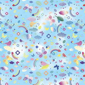 【nora. ノラ】21FA-ST1021(3D) モチーフ柄 ブルー系 ファンシー コットン100% シーチング 110cm幅【10cm単位販売】