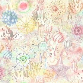 【くまみきセレクションP20倍】【nora. ノラ】22SP-ST1157(3D)コットン生地柄 海の生き物 個性 個性的 メルヘン 大柄 ピンク生地 プリント生地 生地通販 おしゃれな生地 海柄 貝殻 サンゴ柄 ファンシー コットン100% シーチング 110cm幅【10cm単位販売】