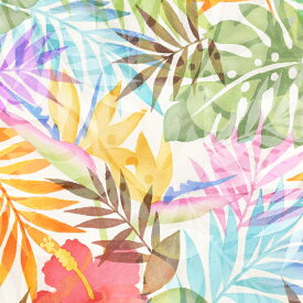 【nora. ノラ】22SU-DC1009(3D) ボタニカル柄生地 布 おしゃれな布 かわいい生地 ホワイト カラフル 植物柄 葉っぱ リーフ柄 花柄 極彩色 ボタニカル柄 モンステラ柄 爽やか おしゃれ 可愛い布 柄 コットン100% シーチング 綿100【10cm単位販売】