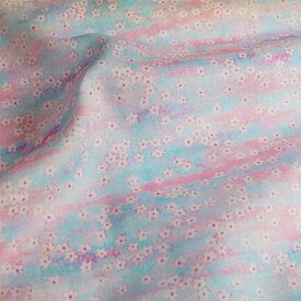 【nora. ノラ】22WI-KM1025-G(3D) 小花柄 和柄 マーブル 掠れ柄 フェミニン かわいい スカイブルー ピンク パープル イエロー コットン100% ダブルガーゼ生地 110cm幅【10cm単位販売】