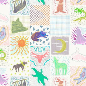 【nora. ノラ】22WI-ST1038(3D) ホワイト 動物柄 変わった生き物 ユニーク コットン100% シーチング 110cm幅【10cm単位販売】