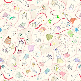 【nora. ノラ】22WI-ST1049(3D) ホワイト レッド 手 バレンタイン かわいい コットン100% シーチング 110cm幅【10cm単位販売】