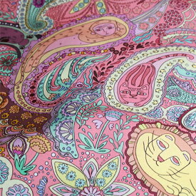 【nora. ノラ】22WI-ST1206(3D) 猫柄 小花柄 エキゾチック ユニーク コットン100% シーチング 110cm幅【10cm単位販売】