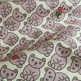 【nora. ノラ】22WI-ST1239-OX(3D) ベージュ クマ柄 のらくまちゃん キャラクター ポップ イラスト調 かわいい 総柄 大柄 大きめ柄 コットン100% オックス生地 110cm幅【10cm単位販売】