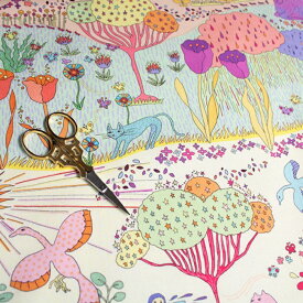 【nora. ノラ】23SU-ST1312(3D) 風景柄 イエロー ブルー ファンタジック ユニーク コットン100% シーチング【10cm単位販売】