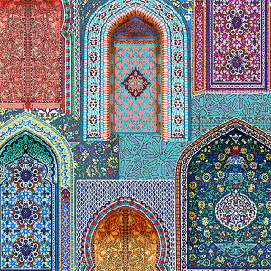 【nora. ノラ】23FA-CL1083-A(1F-08) 花柄 ダマクス柄 タイル柄 ブルー系 レッド系 コットン100%【10cm単位販売】