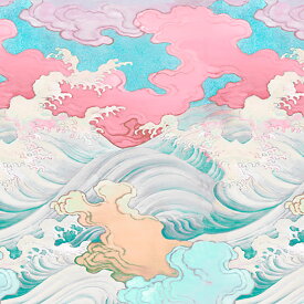 【nora. ノラ】23FA-KM1041-A(3D) 和柄 海柄 波 浮世絵風 ブルー系 ピンク系 コットン100%【10cm単位販売】