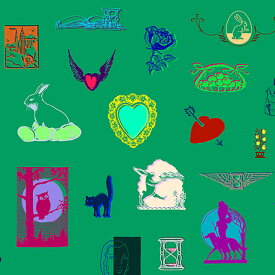 【nora. ノラ】23FA-ST1357-BR-C(ブロード)(3D) モチーフ柄 動物柄 エンブレム マーク グリーン系 コットン100%【10cm単位販売】