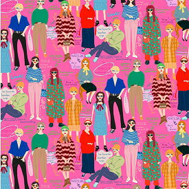 【nora. ノラ】23WI-ST1340-BR-B(ブロード)(3D) ファッション レトロ 人物 スタイル コーデ モチーフ 柄 おしゃれ カラフル ピンク系 デザイン ポップ コットン 100%【10cm単位販売】