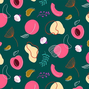 【nora. ノラ】23WI-DC1039-BR-C(ブロード)(1F-09) フルーツ柄 杏子 果物 フラワー モチーフ 総柄 おしゃれ かわいい グリーン系 デザイン コットン 100%【10cm単位販売】