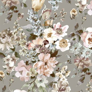 【nora. ノラ】23WI-FR1231-BR-A(ブロード)(1F-09) フラワー クラシカル シック レトロ ブーケ モチーフ 総柄 花柄 おしゃれ ベージュ系 グレージュ グレー系 コットン 100%【10cm単位販売】