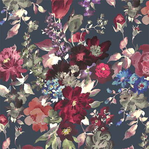 【nora. ノラ】23WI-FR1231-BR-D(ブロード)(1F-09) フラワー クラシカル シック レトロ ブーケ モチーフ 総柄 花柄 おしゃれ ネイビー コットン 100%【10cm単位販売】