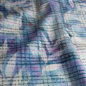 【nora. ノラ】23WI-FR1258(3D) ボタニカル リーフ 植物柄 チェック柄 モチーフ プリント ニュアンス スカイブルー系 水彩 タッチ シーチング コットン100%【10cm単位販売】