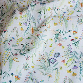 【nora. ノラ】23WI-FR1263(3D) ボタニカル リーフ 花柄 レトロ フラワー モチーフ プリント ニュアンス ホワイト系 カラフル シーチング コットン100%【10cm単位販売】