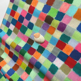 【nora. ノラ】24FA-ST1463(3D) カラフル ブロック柄クレヨン 服飾用 コットン100% シーチング 110cm幅【10cm単位販売】