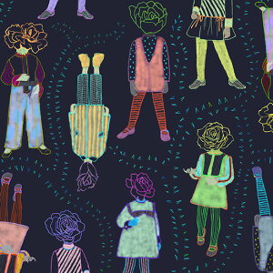 【nora. ノラ】24WI-ST1064 (3A) 花柄 薔薇柄 人物柄 ユニーク おしゃれ コットン100% シーチング 110cm幅【10cm単位販売】