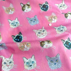 【nora. ノラ】25FA-AM1012(3D) ネコの顔 猫柄 ネコ柄 動物柄 アニマル パステルタッチ コットン100% シーチング 110cm幅【10cm単位販売】