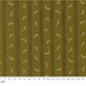 【Moda-k モダ】Old World Yuletide-45625-21(3A-04) ストライプ柄 ヒイラギ クリスマス グリーン系 植物柄 シーチング パッチワーク 110cm幅【10cm単位販売】