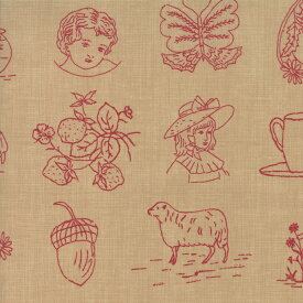 【Moda モダ】Petite Odile-13611-12(2C-03) レッド ブラウン系 人物柄 キャラクター柄 動物 フレンチゼネラル フレンチジェネラル コットン100％ シーチング【10cm単位販売】