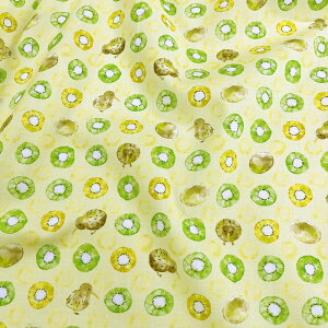 【AOHIGE アオヒゲ】キーウィ&キウイ 24A-SW-107(3C-03) キーウィ柄 キウイ柄 動物柄 フルーツ柄 かわいい 水彩風 コットン100% シーチング 110cm幅【10cm単位販売】