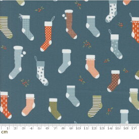 【Moda-k モダ】Purrfect Christmas-39041-15(3A-06) 靴下 クリスマス柄 ヒイラギの実 アイテム柄 ブルーグレー シーチング 110cm幅【10cm単位販売】