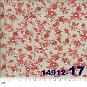 【Moda モダ】Roselyn-14912-17(2E-02) グレー系 ベージュ系 レッド系 赤 小花柄 コットン100% シーチング【10cm単位販売】