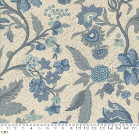 【Moda モダ】Sacre Bleu-13970-13(3A-06) アイボリー ブルー 大花柄 点描 アンティーク風 フレンチアンティーク 大柄 フレンチジェネラル コットン100％ シーチング 110cm幅【10cm単位販売】