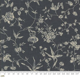 【Moda モダ】Sacre Bleu-13973-18(3A-06) ネイビー 花柄 つる草柄 アンティーク風 フレンチジェネラル トワルドジュイ風 コットン100％ シーチング 110cm幅【10cm単位販売】