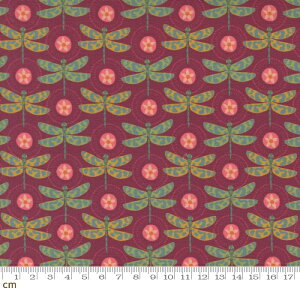 【Moda モダ】Sagewood-11952-20(3A-01) トンボ柄 とんぼ 蜻蛉 昆虫柄 花柄 総柄 おしゃれ ワイン パープル コットン100% シーチング 110cm幅【10cm単位販売】