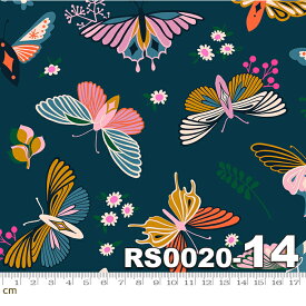 【Moda モダ】Stay Gold-RS0020-14(2E-04)ブルー 青 ネイビー flutter 蝶柄 花柄 植物柄 Ruby Star(ルビースター) コットン100％ シーチング【10cm単位販売】
