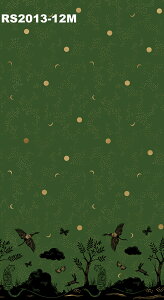 【Moda モダ】Tiger Fly-パネル(1P 60cm)-RS2013-12M(メタリック加工)(2D-01)(2C-06) カーキグリーン系 グリーン系 マルチカラー ゴールド 鳥柄 植物柄 コットン100% シーチング