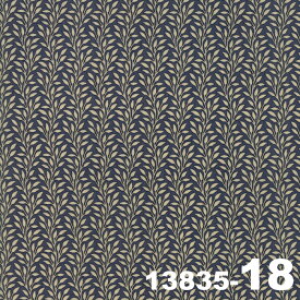 【Moda モダ】Vive La France-13835-18(3B-06) 植物柄 リーフ ストライプ柄 ネイビー系 グレー系 アンティーク コットン100% シーチング French General フレンチジェネラル 【10cm単位販売】