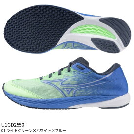 【ミズノ】ウエーブデュエル4　ランニングシューズ/マラソン/ジョギング/MIZUNO (U1GD2550) 01 ライトグリーン×ホワイト×ブルー