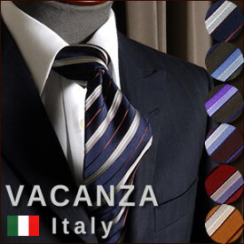 VACANZA italy イタリー製生地使用 日本製 レジメンタルストライプ柄 シルクネクタイ 全6色