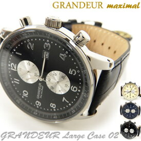 腕時計 クロノグラフ 革バンドウォッチGRANDEUR Large Case 02 全3色/日本製クオーツ/10気圧防水/グランドール OSC022