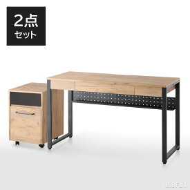 【2点セット】デスク ワゴン セット 幅120cm パソコンデスク pcデスク オフィスデスク 学習机 勉強机 事務机 ワークデスク 収納 引き出し ワゴン 木製 おしゃれ チェスト キャビネット ファイル シャビーナチュラル 黒 ブラック インダストリアル アンティーク シンプル